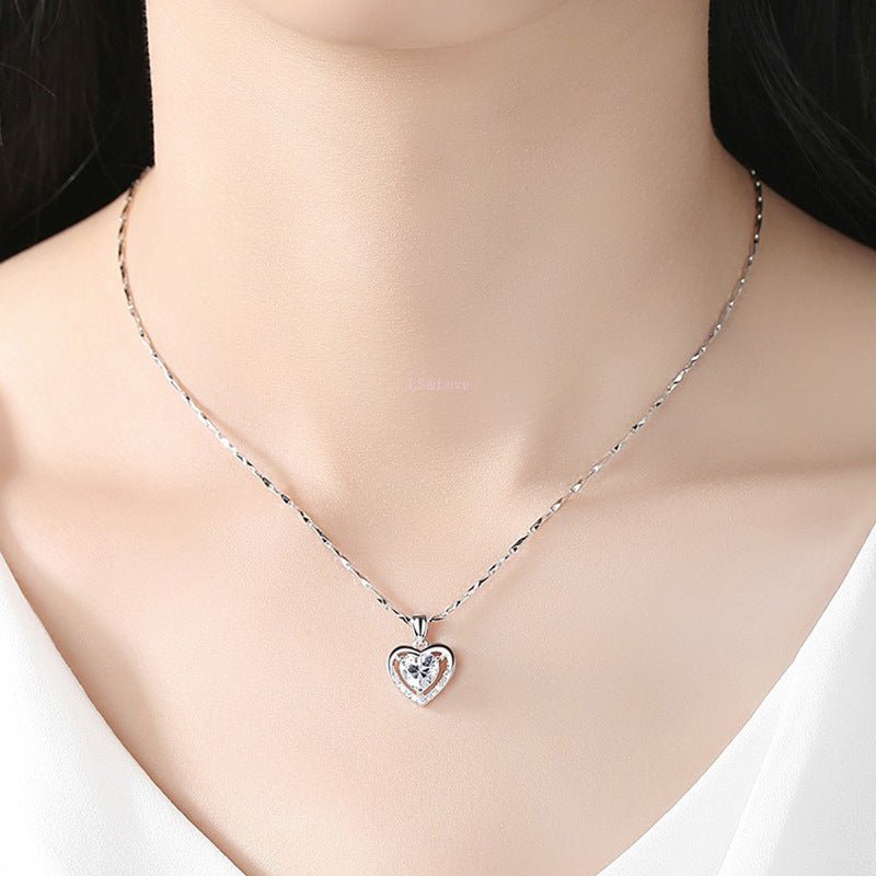 925 Heart-shaped Rhinestones Necklace Luxury Personalized Necklace For Women Jewelry Jewelry Valentine's Day Gift - Jaazi Intl