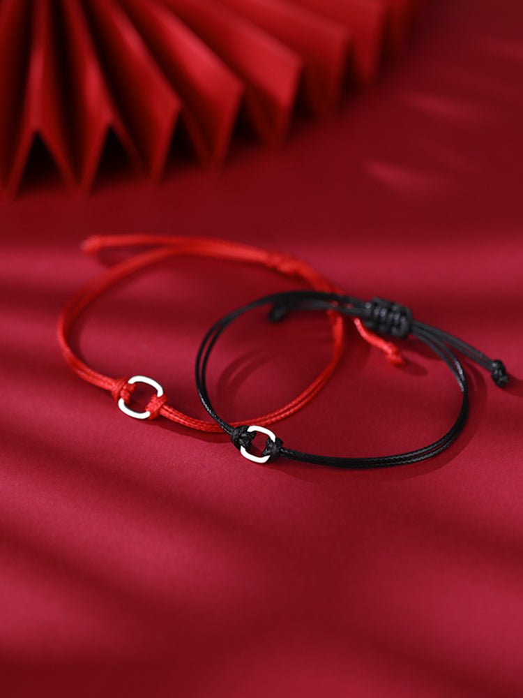 925 Sterling Silver Couple Red Rope Bracelet, Primordial Year, Handwoven Bracelet, Small Design for Men and Women - Jaazi Intl
