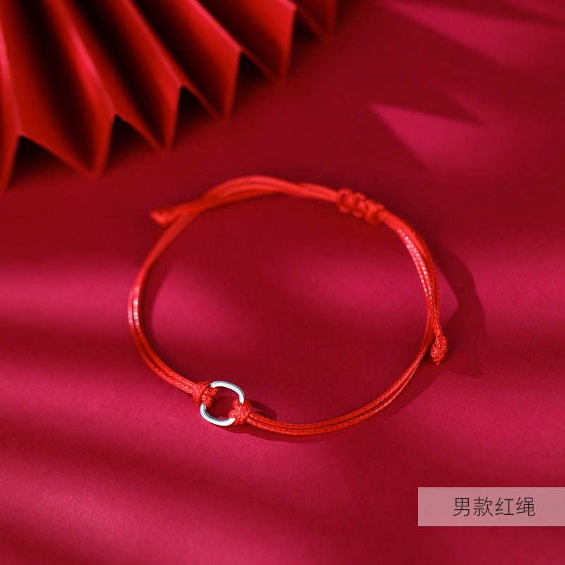 925 Sterling Silver Couple Red Rope Bracelet, Primordial Year, Handwoven Bracelet, Small Design for Men and Women - Jaazi Intl