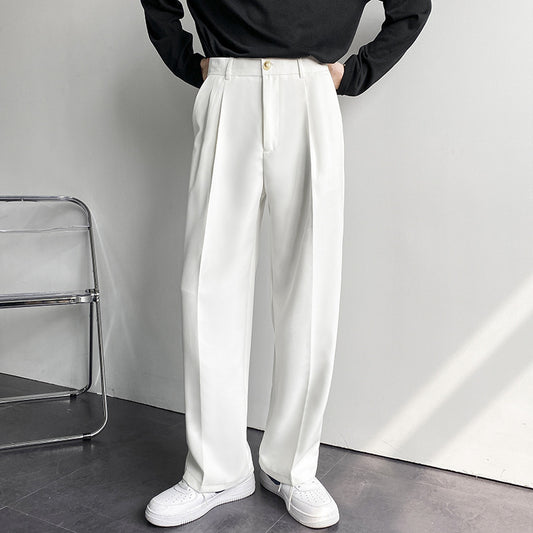 Spring And Autumn Korean Internet Celebrity Straight Suit Pants Men&#039;s Loose Korean Style Casual White Wide Leg Pants Floor Trousers