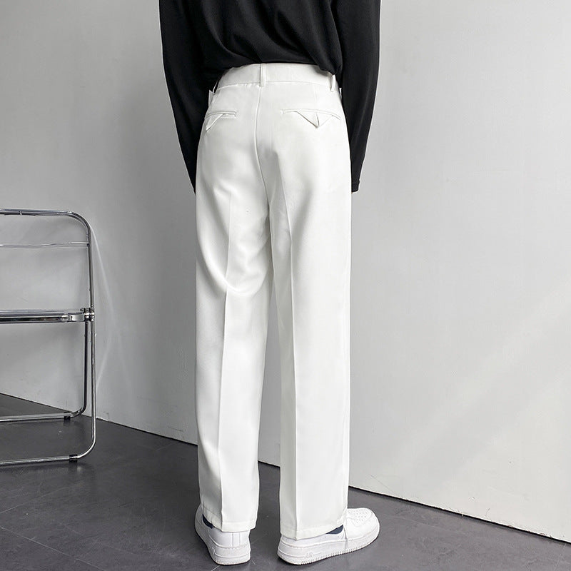 Spring And Autumn Korean Internet Celebrity Straight Suit Pants Men&#039;s Loose Korean Style Casual White Wide Leg Pants Floor Trousers