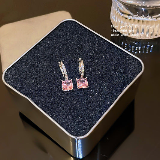 S925 Silver Needle Super Fairy Temperament Long Tassel Flower Earrings Versatile Temperament Pink Zircon Love Earrings Stud Earrings