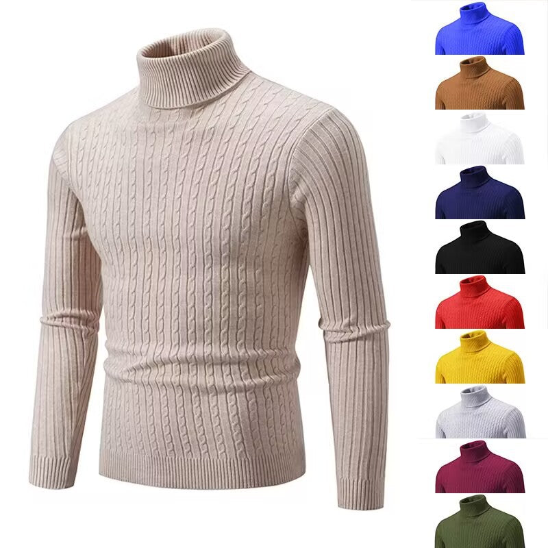 Men&#039;s Turtleneck Sweater Men&#039;s Autumn And Winter Slim-fit Korean Fashion Twist Knitted Pullover Long-sleeved Sweater For Students