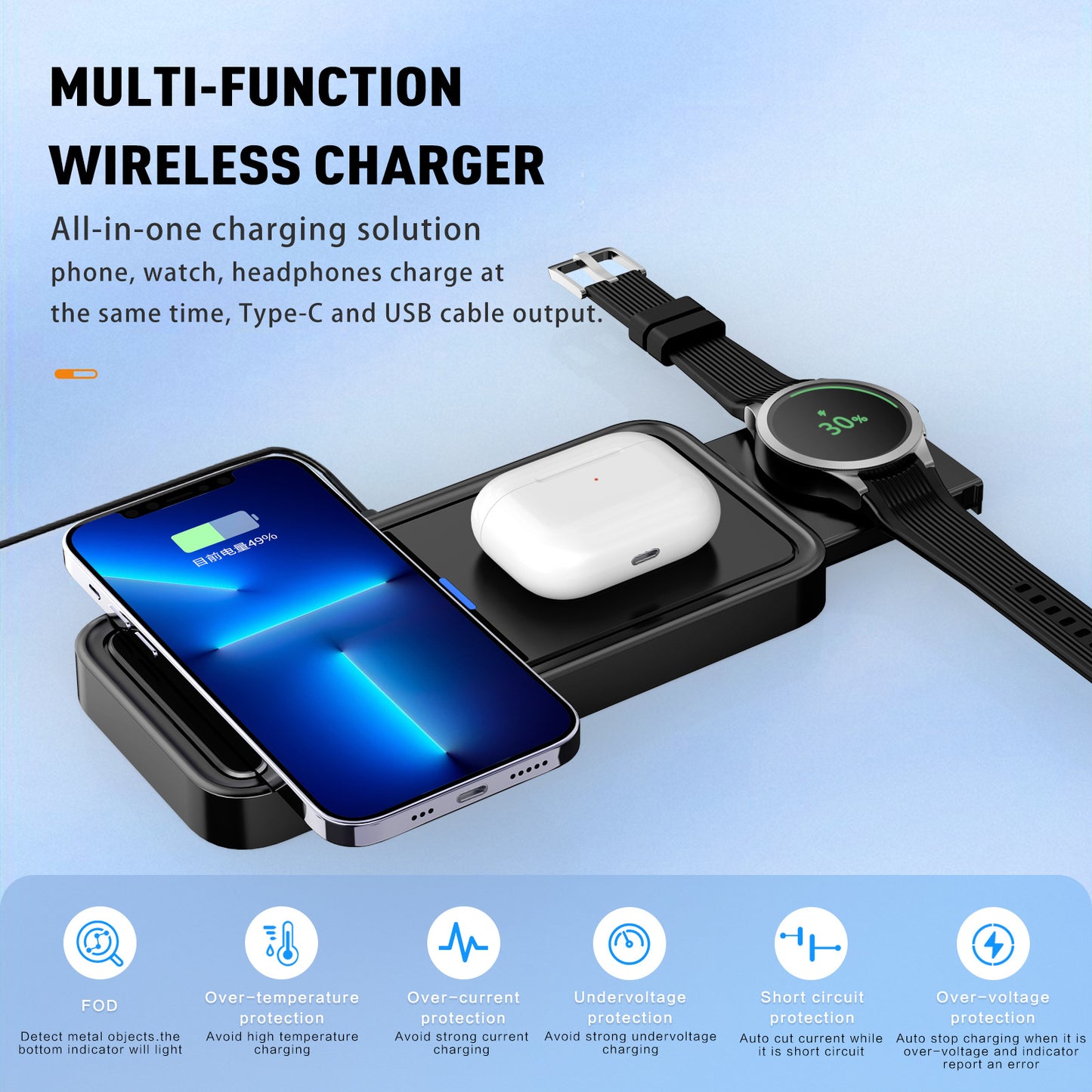 JLM 3 In 1  Wireless Charger  15W Portable Fast Charging