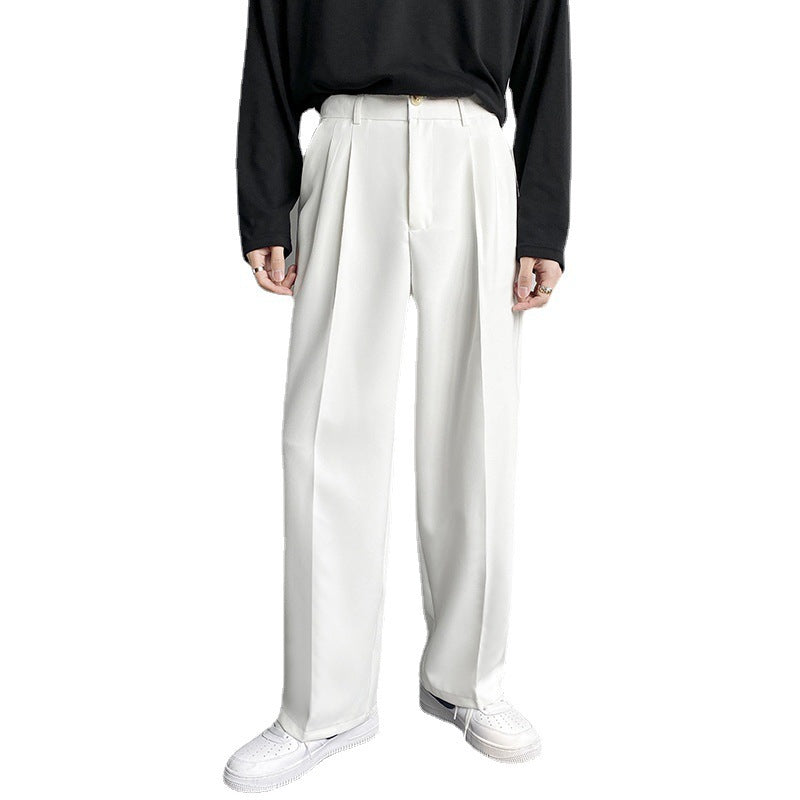 Spring And Autumn Korean Internet Celebrity Straight Suit Pants Men&#039;s Loose Korean Style Casual White Wide Leg Pants Floor Trousers