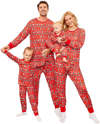 Cross-border Amazon Homewear Printed Pajamas Christmas Parent-child Wear Round Neck Long-sleeved Suit