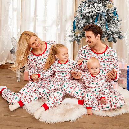 Cross-border Amazon Homewear Printed Pajamas Christmas Parent-child Wear Round Neck Long-sleeved Suit