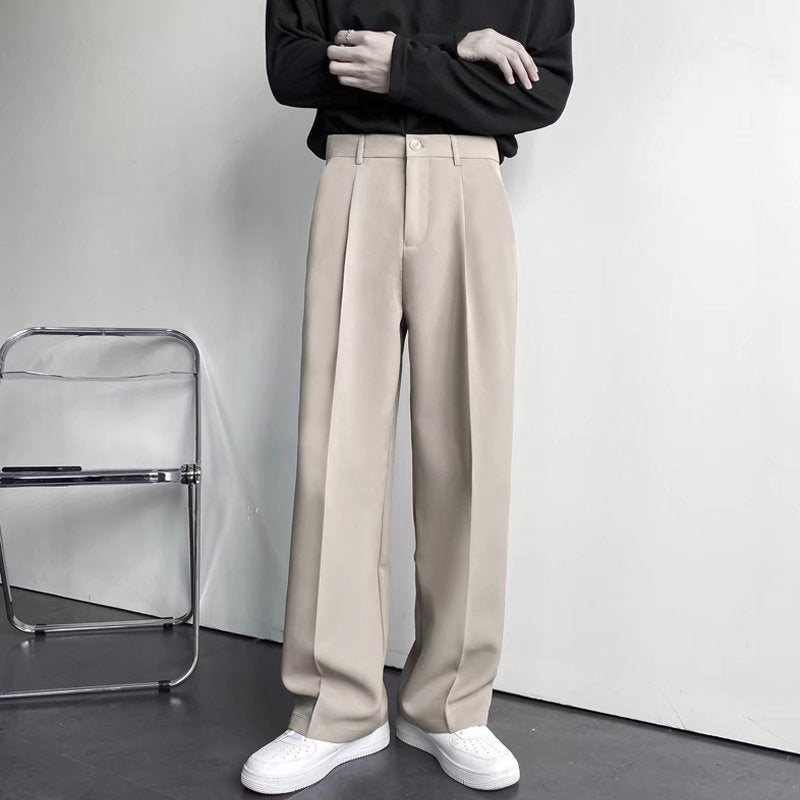 Spring And Autumn Korean Internet Celebrity Straight Suit Pants Men&#039;s Loose Korean Style Casual White Wide Leg Pants Floor Trousers