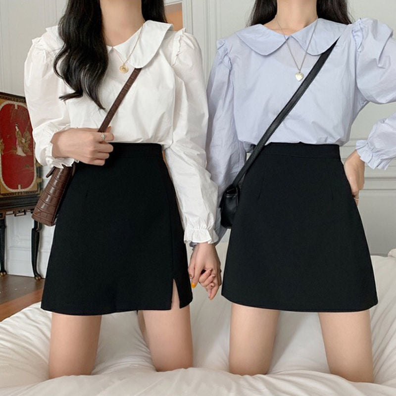 Spring 2022 New High-waisted Slim Skirt College Style A-line Skirt Split Black Bag Hip Short Skirt Summer