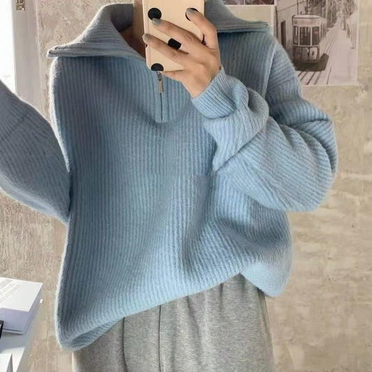 Turtleneck Zipper Sweater New Women&#039;s Loose Fashionable Sweater Winter Thickened