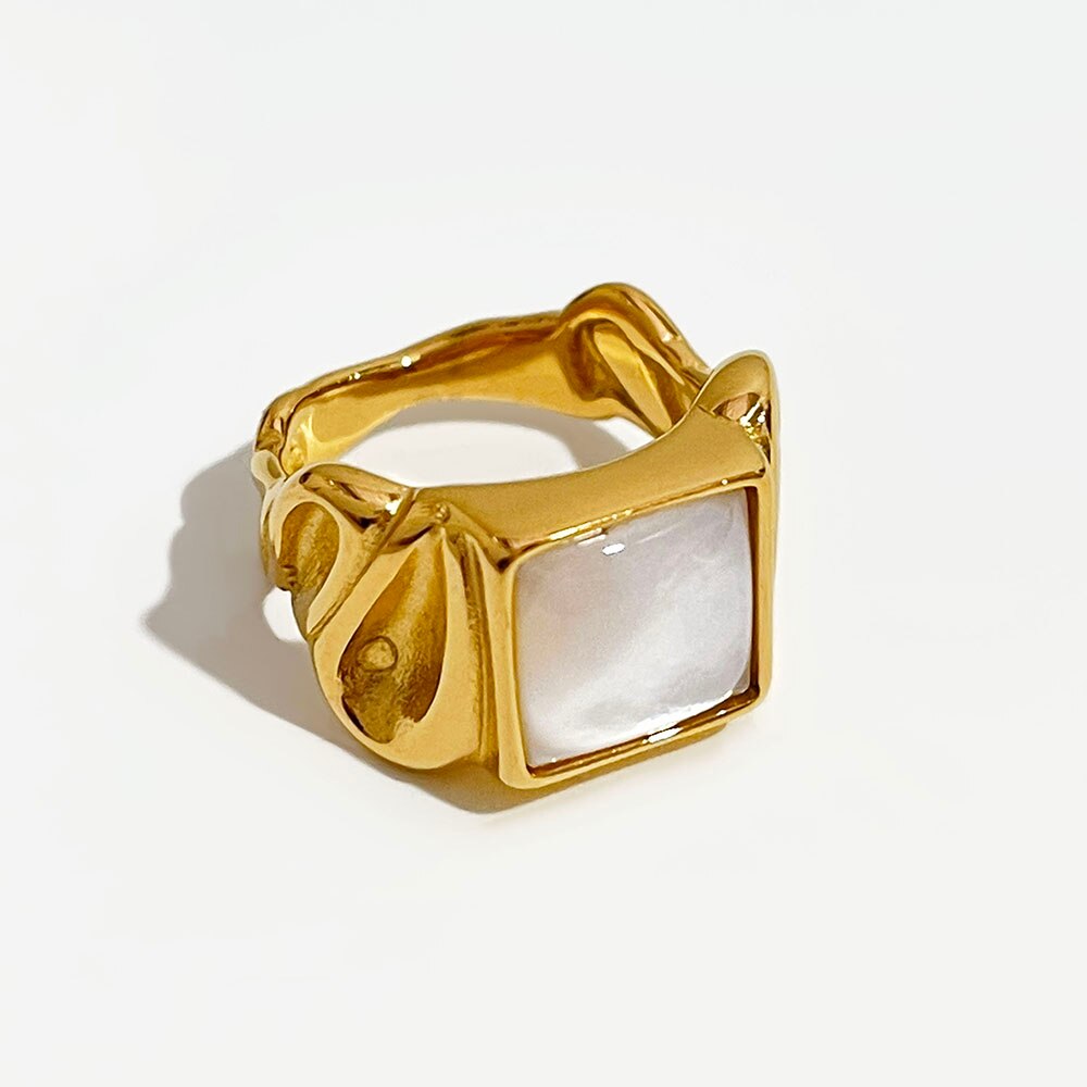 Bague Carrée Coquillage Blanc