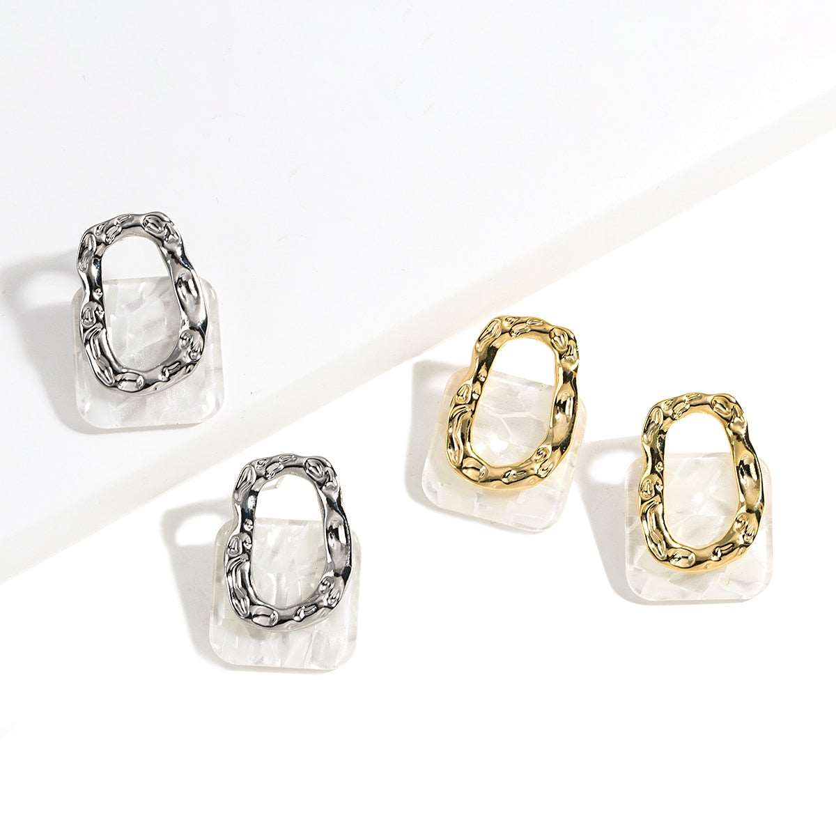 Acrylic Resin Geometric Square Hanging Stud Earrings New Fashion Hollow Metal Trendy Earrings Jewelry Gift - Jaazi Intl