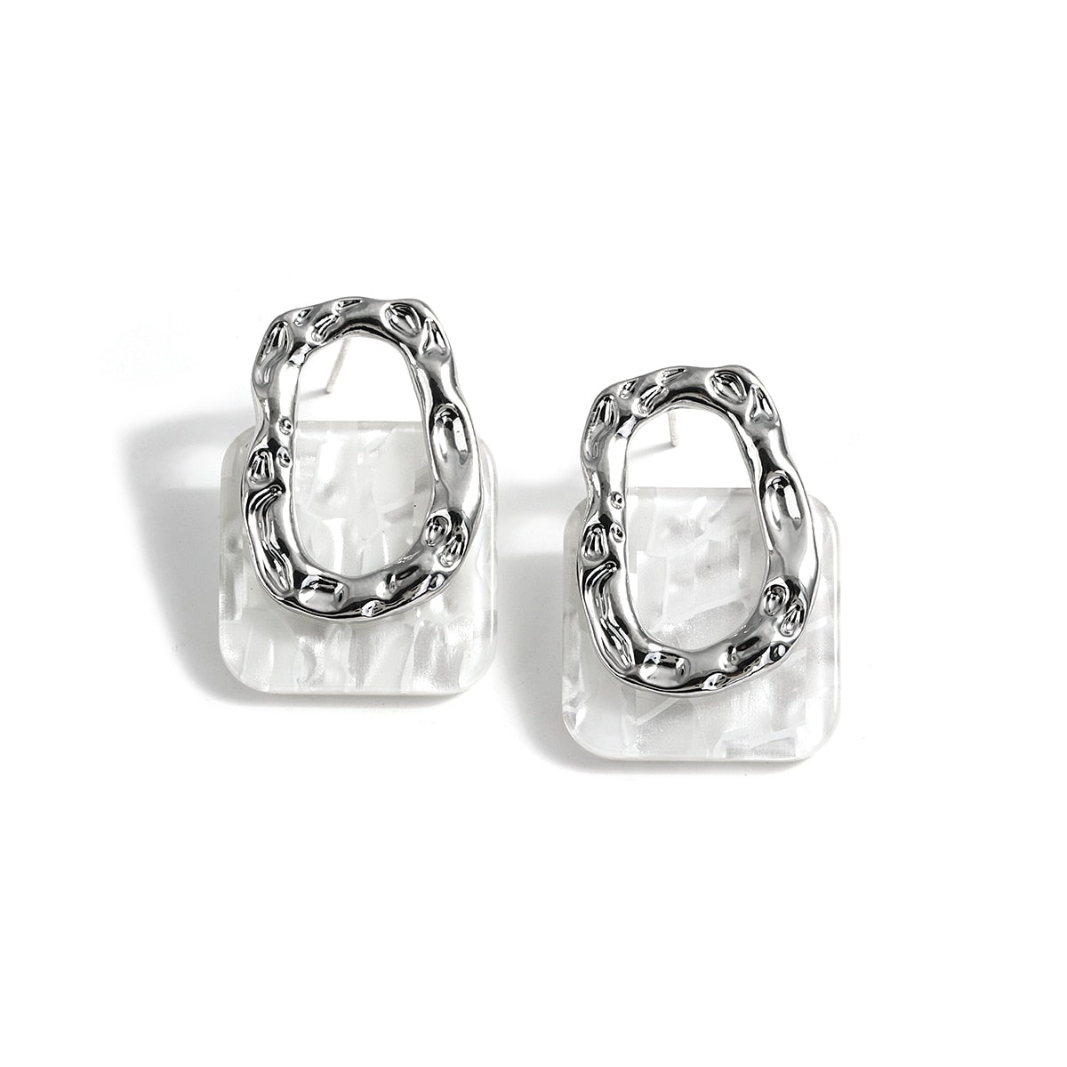 Acrylic Resin Geometric Square Hanging Stud Earrings New Fashion Hollow Metal Trendy Earrings Jewelry Gift - Jaazi Intl