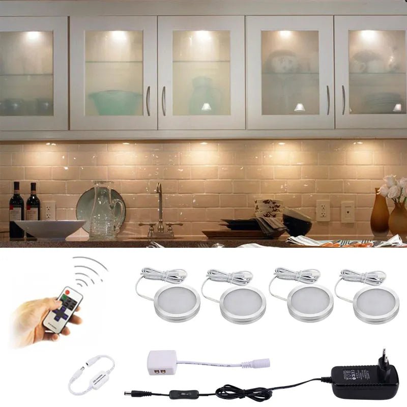 AIBOO LED Under Cabinet Light kitchen Puck Under Counter lights with Wireless RF Remote Dimmable for Shelf Furniture Lighting - Jaazi Intl