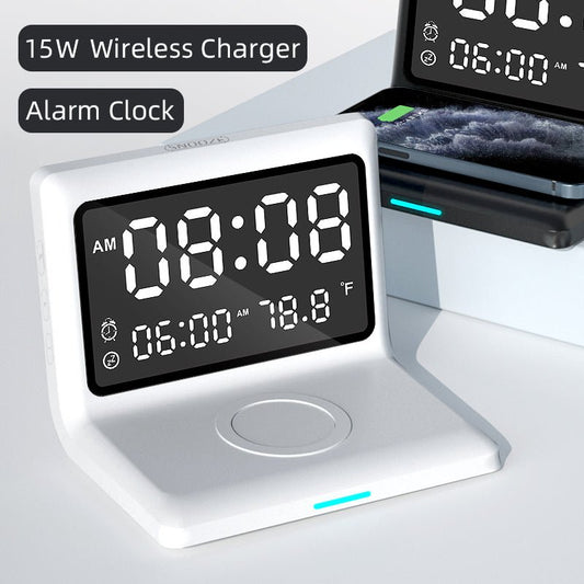 Alarm Clock Wireless Charger For Apple Wireless Fast Charging Multi-Function 3-In-1 Mobile Phone Wireless Charging - Jaazi Intl