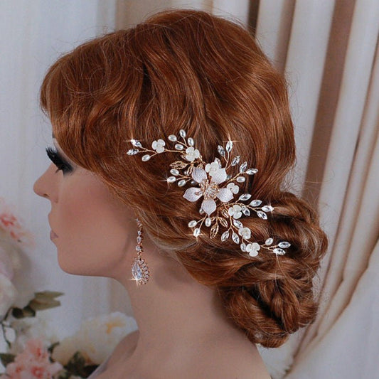 Alloy Flower Pearl Twisted Bead Hair Comb Hair Accessories - Jaazi Intl