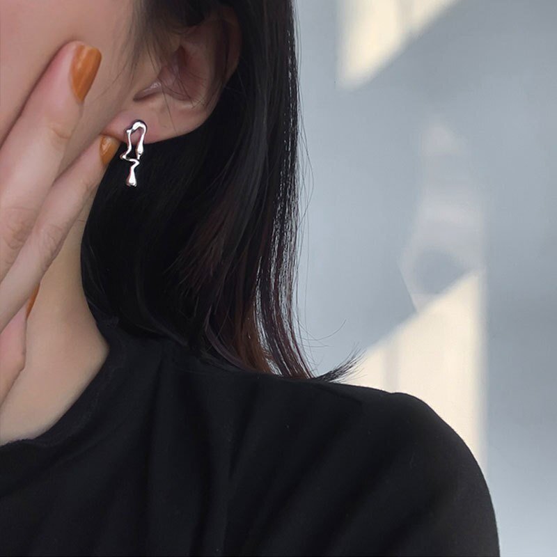 Asymmetrical Liquid Metal Drop Earrings - Jaazi Intl