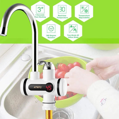 ATWFS Electric Kitchen Water Heater Tap Instant Hot Water Faucet Heater Cold Heating Faucet Tankless Instantaneous Water Heater - Jaazi Intl