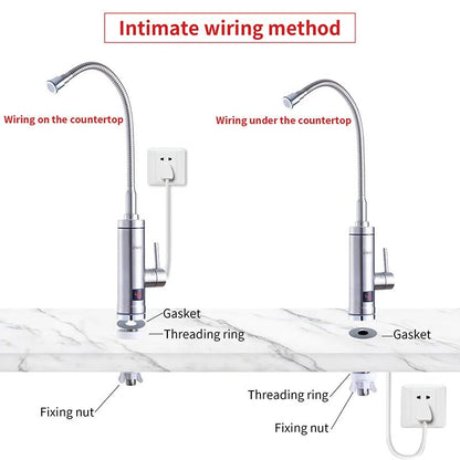 ATWFS Stainless Steel Instant Hot Faucet Instantaneous Water Heater Kitchen Hot Tap Tankless Heaters 220v 3000w Digital Display - Jaazi Intl