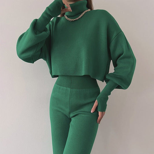 Autumn And Winter New European And American Turtleneck Loose Long Sleeve Top Female Casual Fashion Set - Jaazi Intl