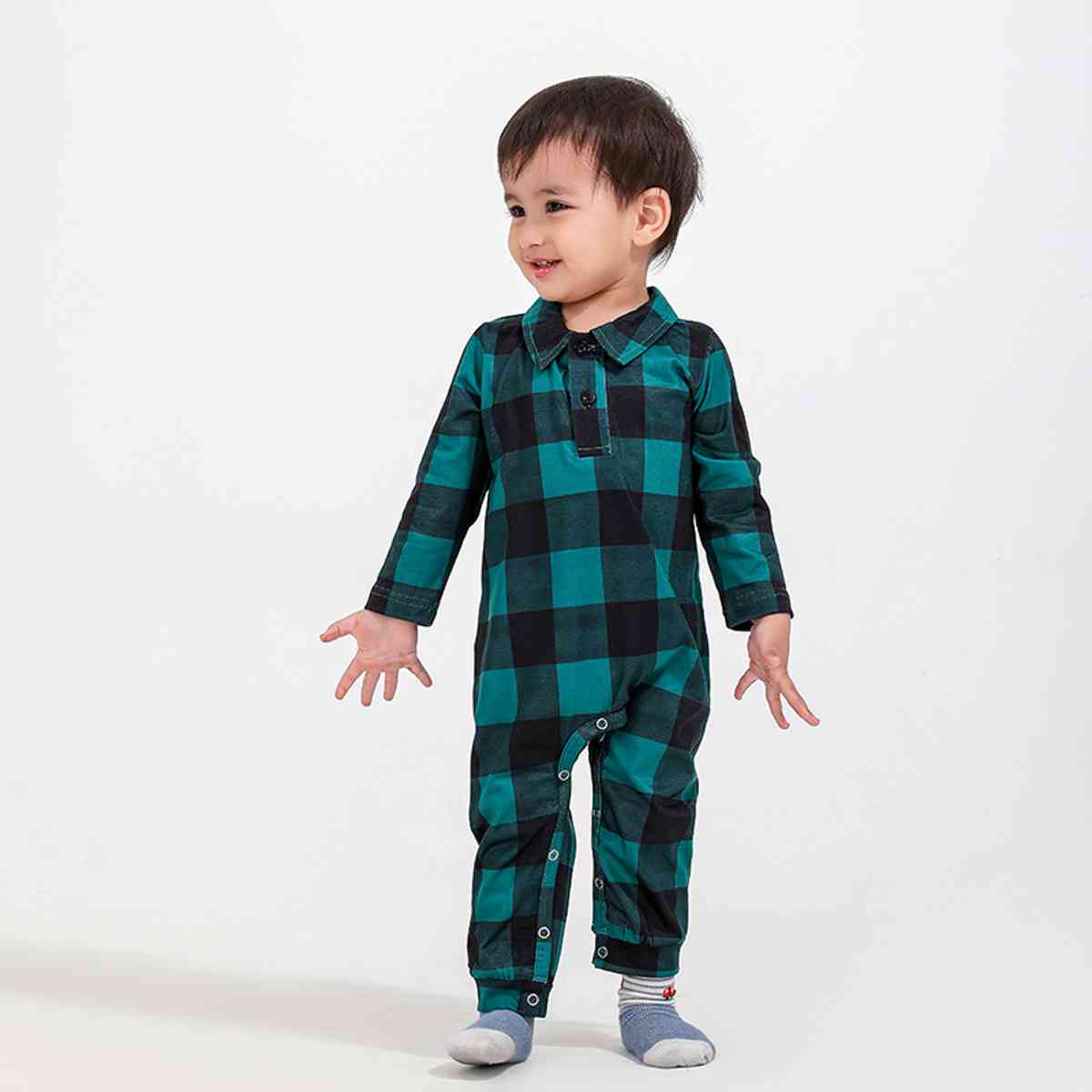 Baby Plaid Collared Neck Jumpsuit - Jaazi Intl