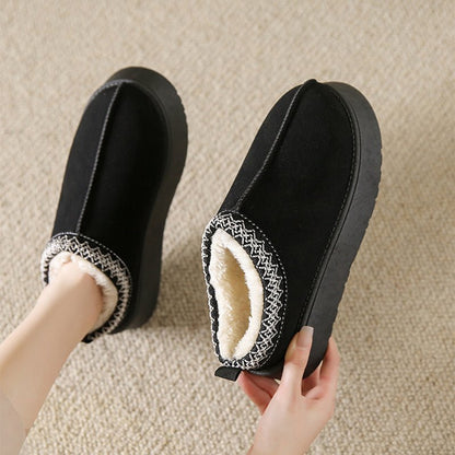 Baotou Plush Half Slippers Home Snow Boots Women's Fleece Warm Thick Bottom Cotton Shoes Ankle Flats - Jaazi Intl