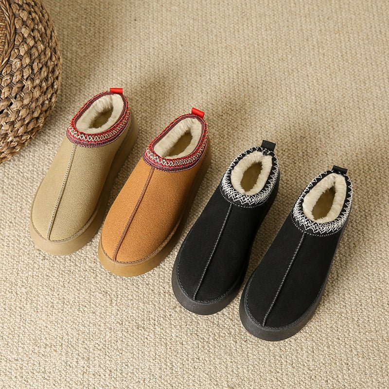 Baotou Plush Half Slippers Home Snow Boots Women's Fleece Warm Thick Bottom Cotton Shoes Ankle Flats - Jaazi Intl