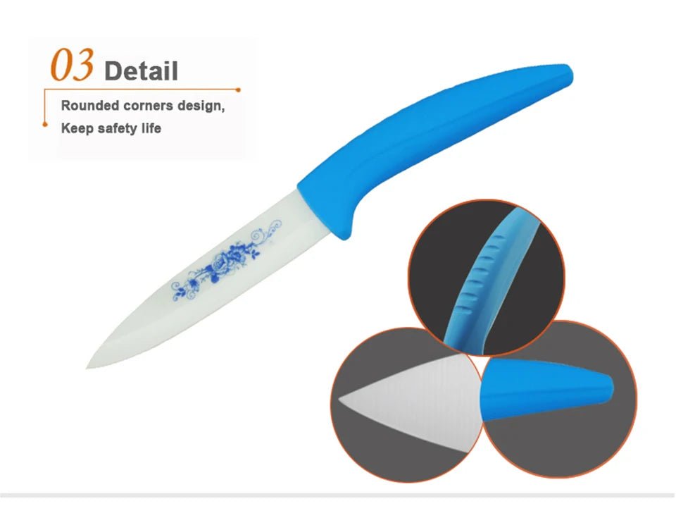 Beauty Gifts Zirconia kitchen Ceramic Knife fruit knife Set Kit 3" 4" 5" 6" inch with Blue Flower printed+ Peeler+Covers - Jaazi Intl