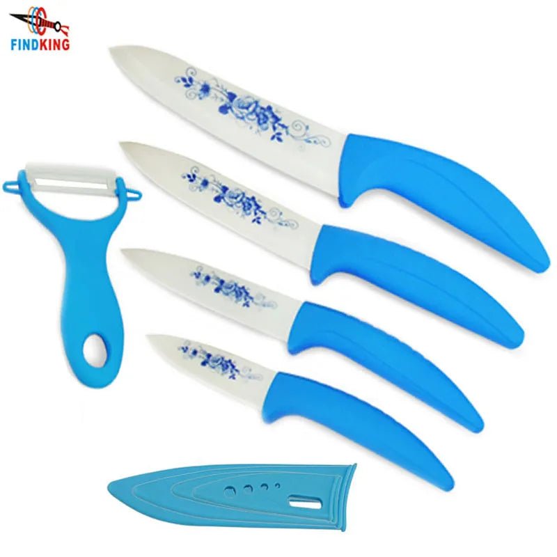 Beauty Gifts Zirconia kitchen Ceramic Knife fruit knife Set Kit 3" 4" 5" 6" inch with Blue Flower printed+ Peeler+Covers - Jaazi Intl