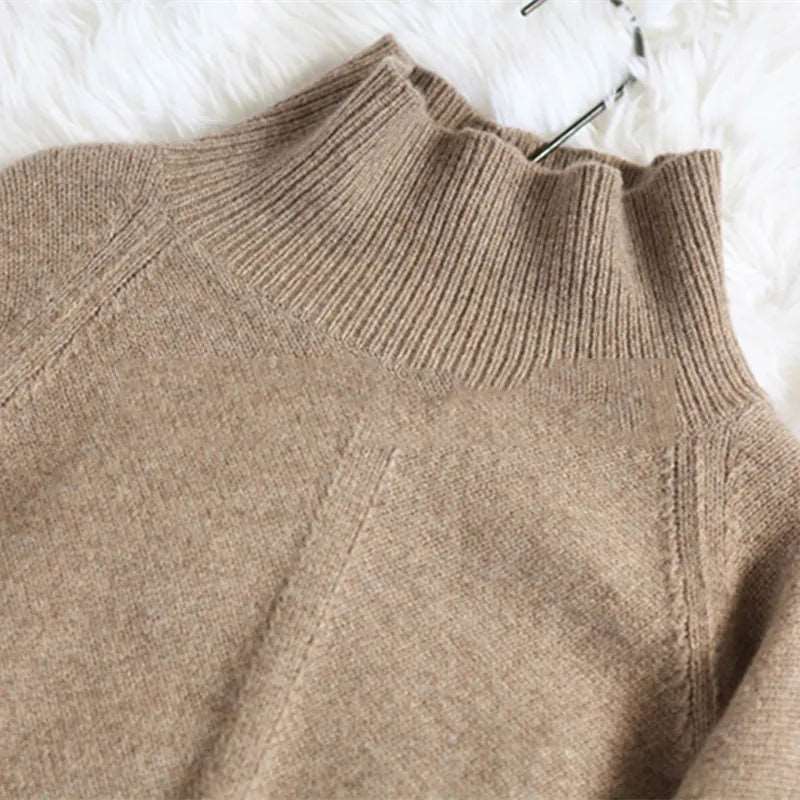 BELIARST Autumn and Winter New Cashmere Sweater Women's High-Necked Pullover Loose Thick Sweater Short Paragraph Knit Shirt - Jaazi Intl