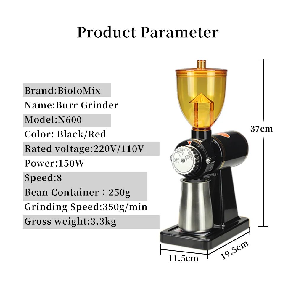 BioloMix Electric Coffee Grinder Machine Coffee millling Flat Burrs Grinder Home Coffee Bean Grinder 220V/110V - Jaazi Intl