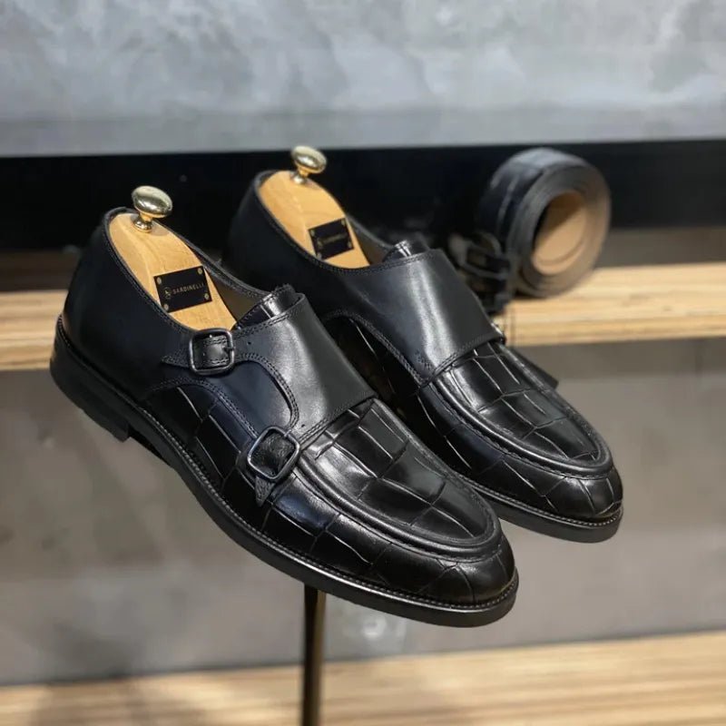 Black Men Formal Shoes Brown Loafers Slip-On Round Toe Business Double Buckle Monk Shoes for Men with Free Shipping - Jaazi Intl