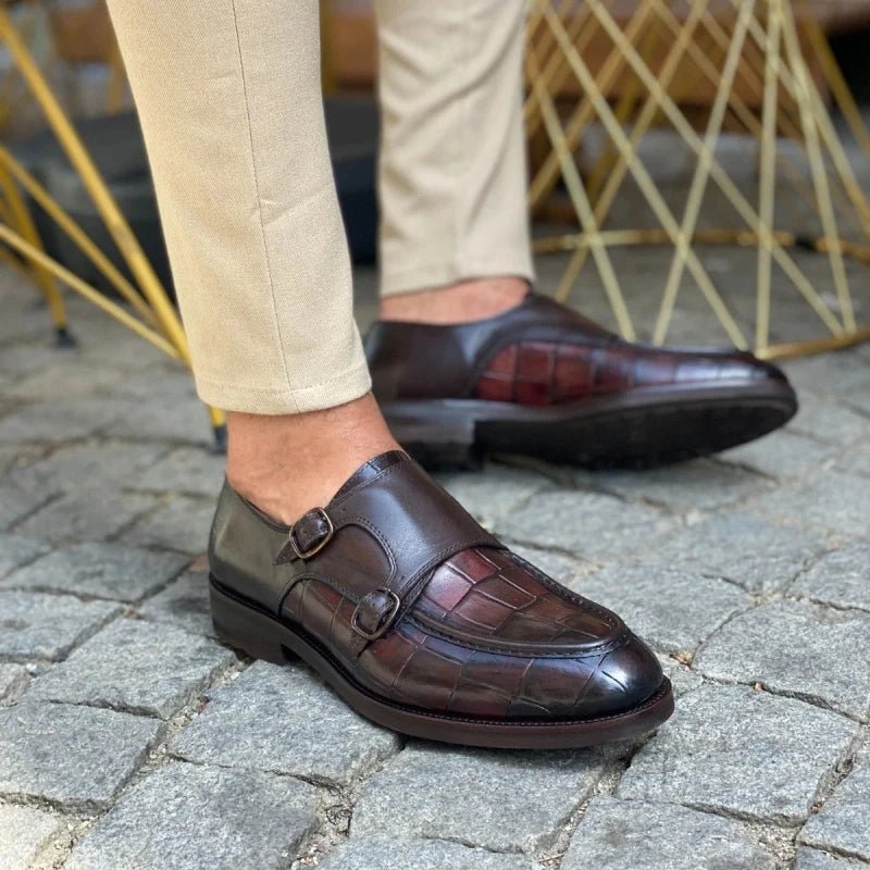 Black Men Formal Shoes Brown Loafers Slip-On Round Toe Business Double Buckle Monk Shoes for Men with Free Shipping - Jaazi Intl