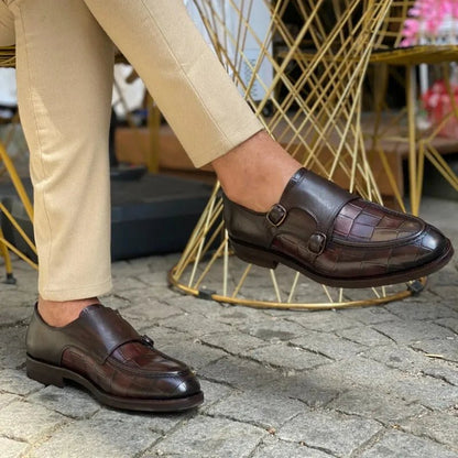 Black Men Formal Shoes Brown Loafers Slip-On Round Toe Business Double Buckle Monk Shoes for Men with Free Shipping - Jaazi Intl