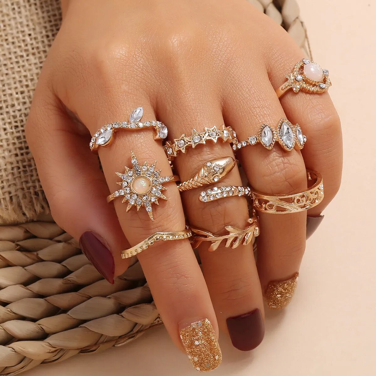 bohemian style gold rings for girls boho jewelry women evil eye ring slytherin ring set anillos finger bague schmuck accessories - Jaazi Intl