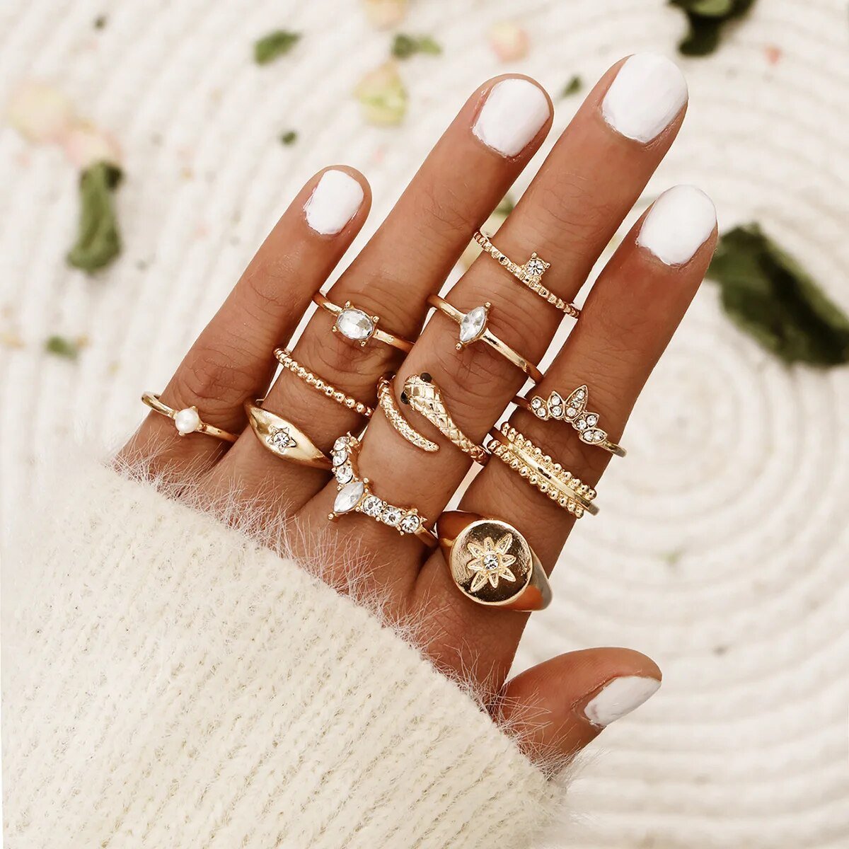 bohemian style gold rings for girls boho jewelry women evil eye ring slytherin ring set anillos finger bague schmuck accessories - Jaazi Intl