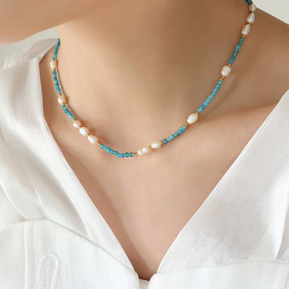 Bohemian style trend fashion commuter blue stone pearl necklace niche design medieval trend jewelry - Jaazi Intl