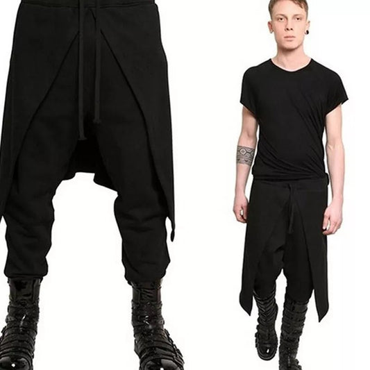 Brand Cool Mens Gothic Punk Style Harem Pants Black Hip-hop Wear Loose Pants DrawString Baggy Dancing Crotch Trousers - Jaazi Intl