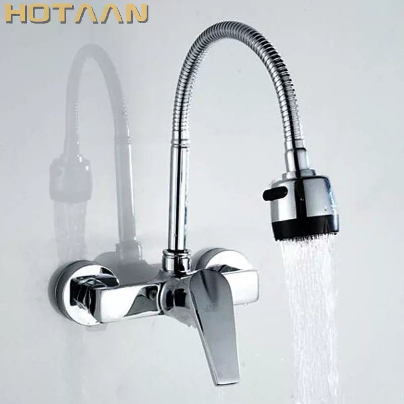 . Brass Chrome Taps For Kitchen Sink Kitchen Tap Dual Hole Wall Kitchen Mixer Kitchen Faucet torneira cozinha YT6030 - Jaazi Intl