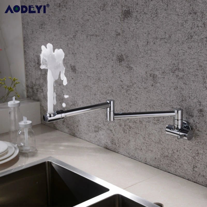 Brass Wall Mounted Kitchen Faucets Pot Filler Taps Swivel Folding Retractable Rotary Stretch Basin Faucet Sink Tap - Jaazi Intl