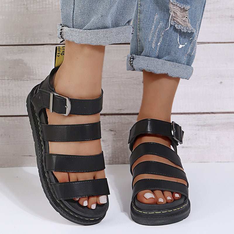 Buckle Sandals Flat PlatformThick Bottom Shoes Women Summer - Jaazi Intl