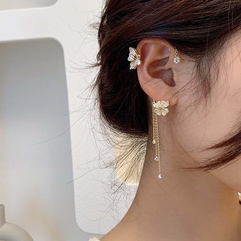 Butterfly Tassel Ear Clip Long Female Non-piercing Earrings - Jaazi Intl