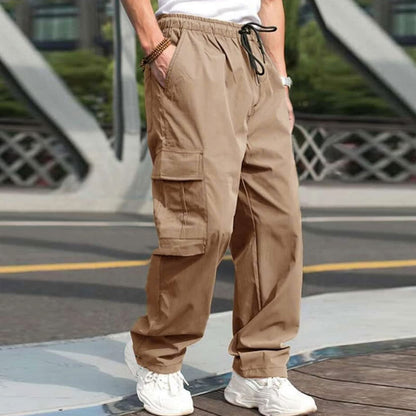 Casual Cargo Pants For Men Loose Straight Drawstring Waist Trousers With Pockets - Jaazi Intl