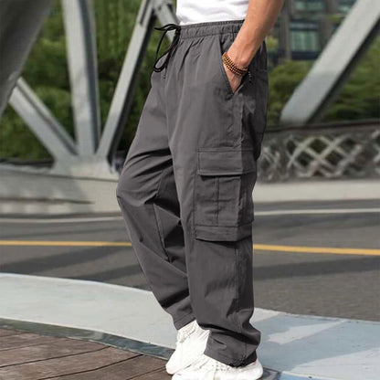 Casual Cargo Pants For Men Loose Straight Drawstring Waist Trousers With Pockets - Jaazi Intl