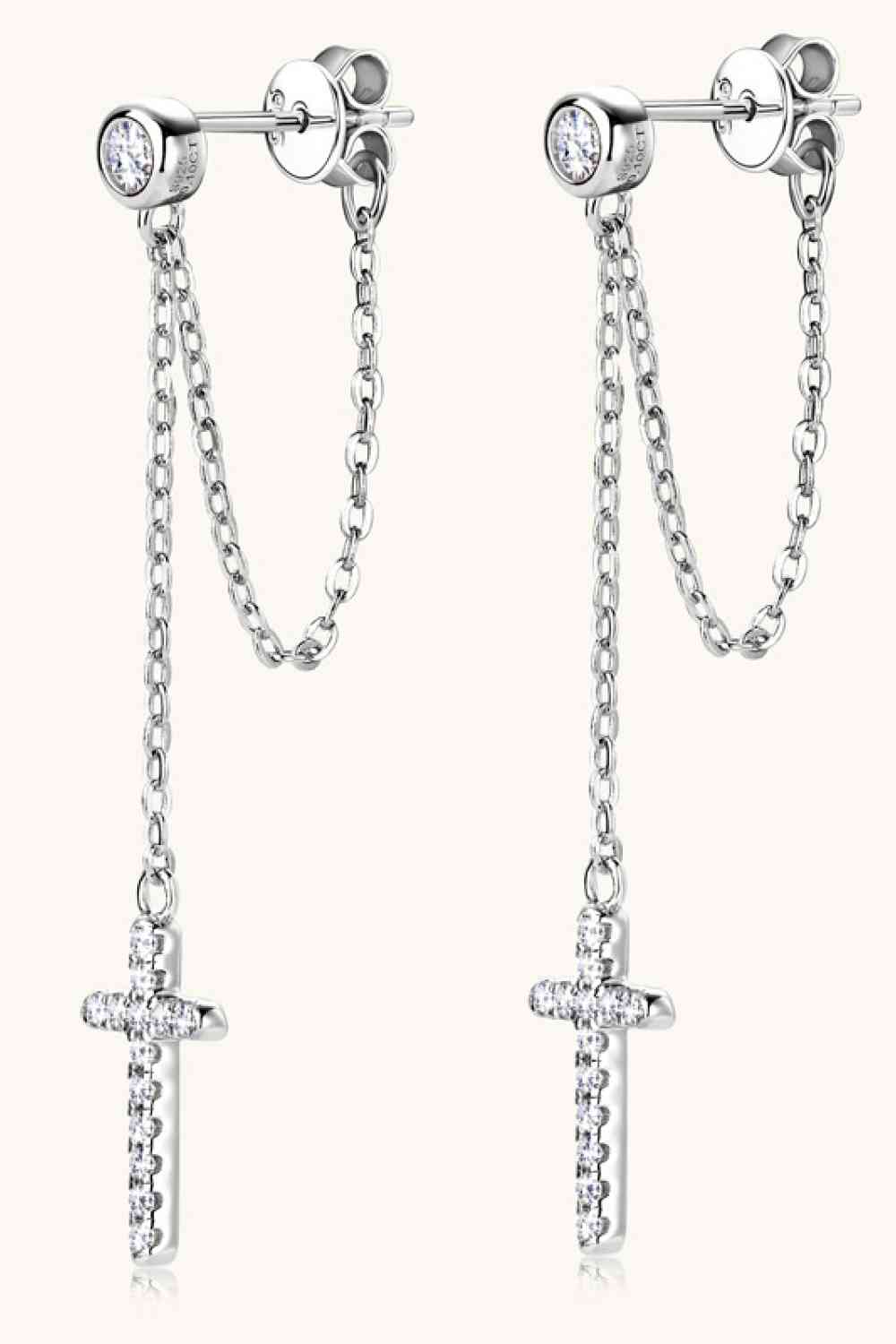 Moissanit 925 Sterling Silber Kreuz Ohrringe