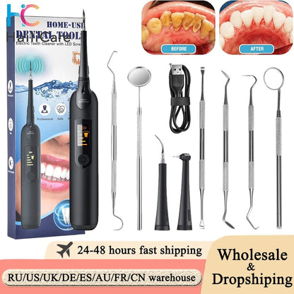 LED Electric Sonic Scaler Toothbrush Set Stains Dental Calculus Remover Tooth Cleaner Teeth Whitening Oral Irrigation Care Tools - Jaazi Intl