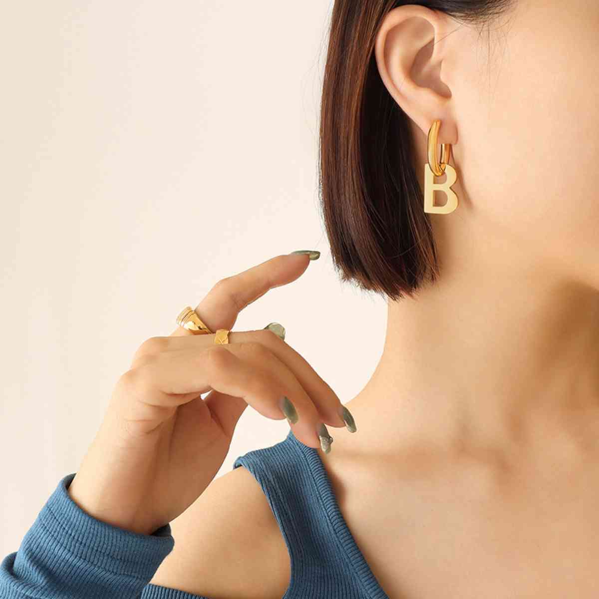 Letter B Titanium Steel Earrings - Jaazi Intl