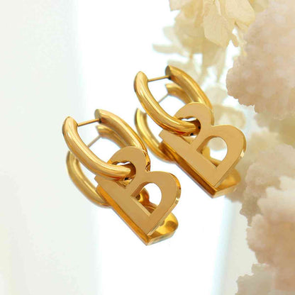 Letter B Titanium Steel Earrings - Jaazi Intl