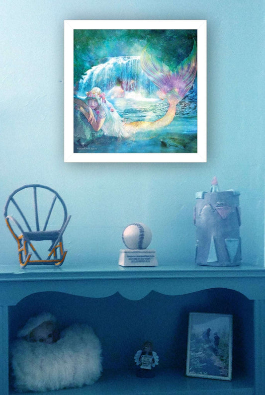 &quot;Woodland Cove Mermaid&quot; by Bluebird Barn, Ready to Hang Framed Print, White Frame - Jaazi Intl